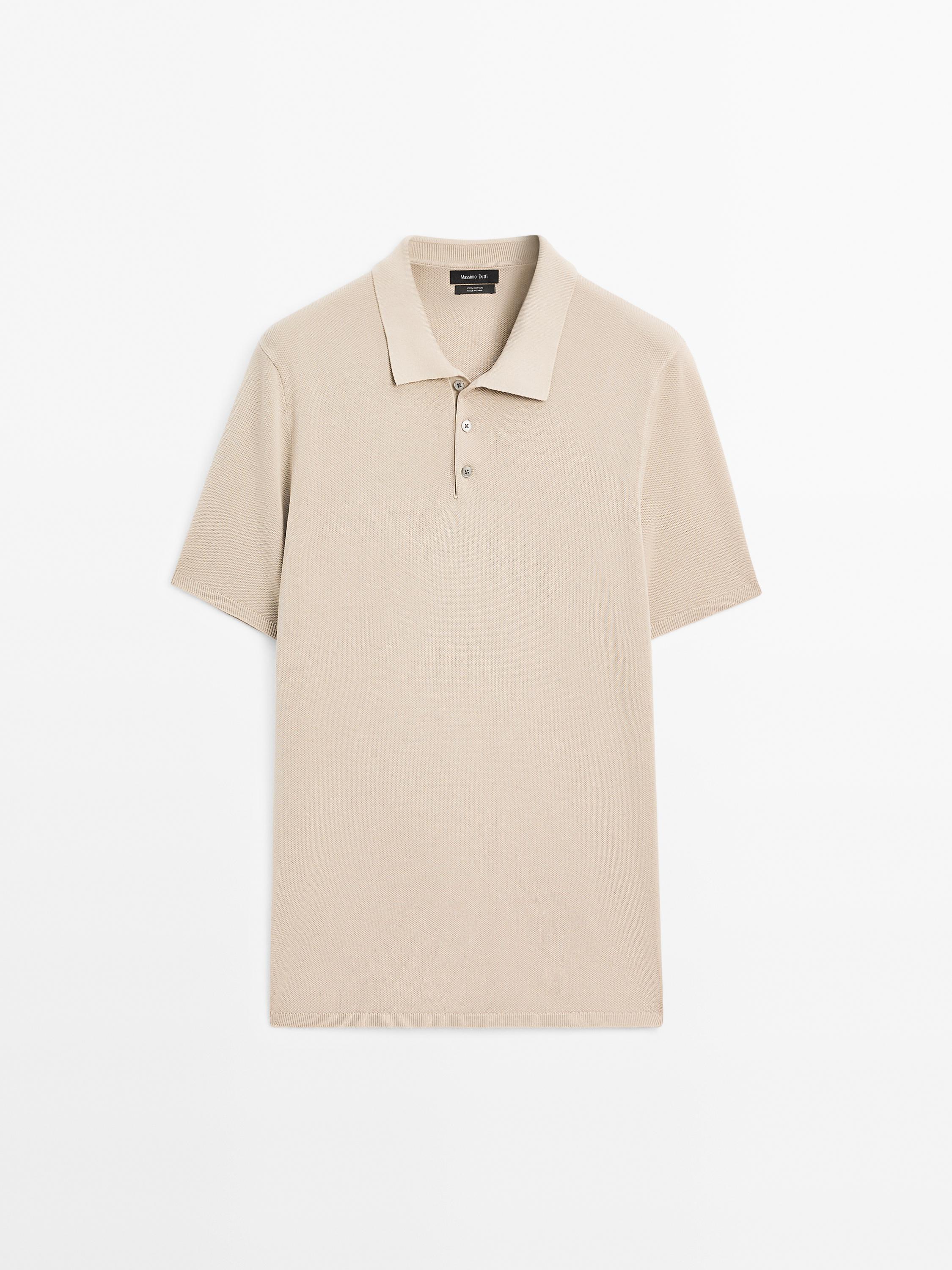 Textured cotton knit polo shirt